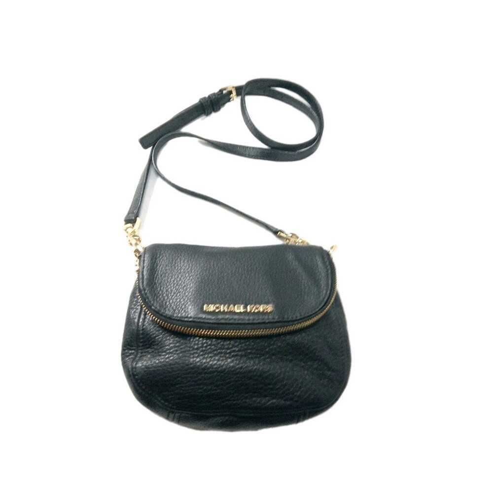Michael Kors Bedford Flap Crossbody Bag Black Pebbled Leather Purse